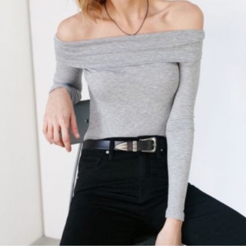 Urban outfitters gray Off-Shoulder Ribbed Top